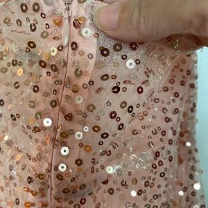 Champagne pink long sequined. Chandelier ornaments and matching underwear.